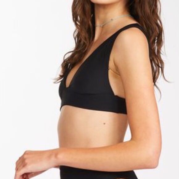 Billabong Sol Searcher Plunge Bikini Top Size S Black Solid - Picture 2 of 6
